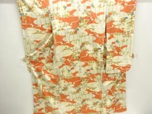 雲取りに草花模様振袖